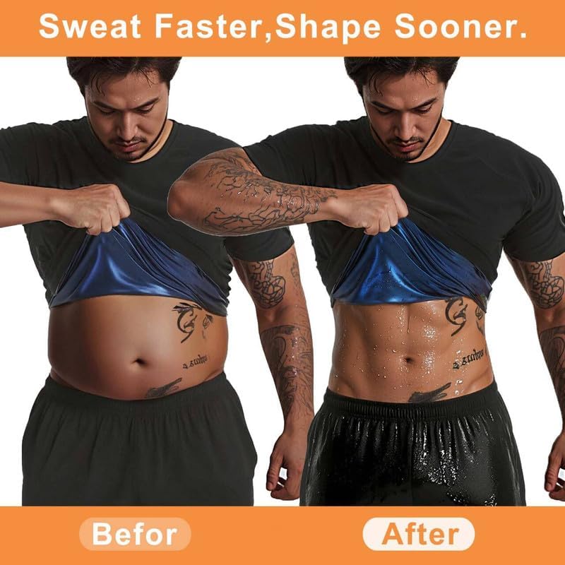 FEVOHOT Sauna Shirt for Men Short Sleeve Compression Sweat Suit Loss Body Shaper T-Shirt Heat Trapping Workout Gym Exercise - Image 2